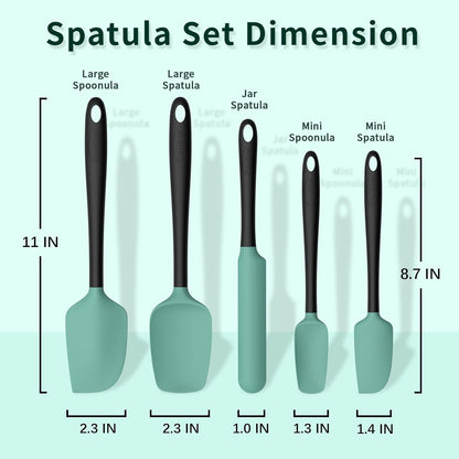 Coukre Silicone Spatula Set of 5,High Temperature Resistant, Food Grade Silicone, Dishwasher Safe, for Baking, Cooking (Aqua Green)