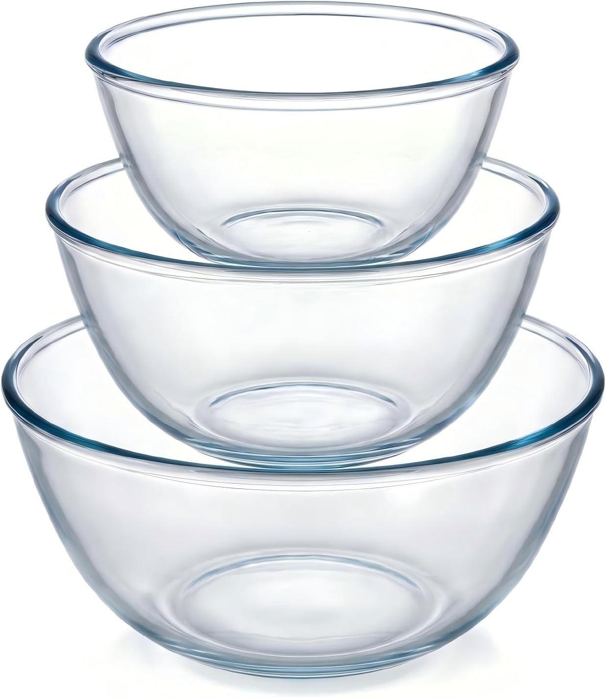 Borosilicate Glass Mixing Bowls, Set of 3 (2.8, 2.2, 1.1QT) - Heavy-Duty, Scratch Resistant & Lead-Free. Oven, Microwave, Dishwasher & Freezer Safe. Ideal for Meal Prep, Baking, Serving.
