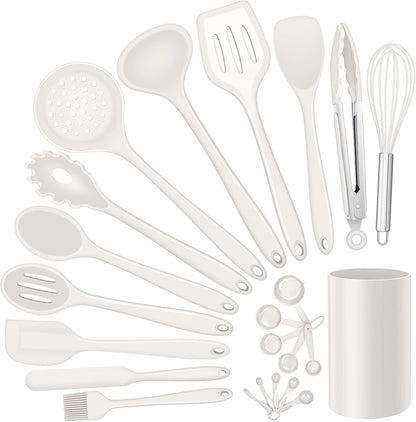 E-far Silicone Cooking Utensils Set, 7-Piece Black Heat Resistant Kitchen Utensils Set, Kitchen Nonstick Tools Spatula Ladle Spoon Pasta Server for Non-stick Cookware, Non-Toxic & Dishwasher safe