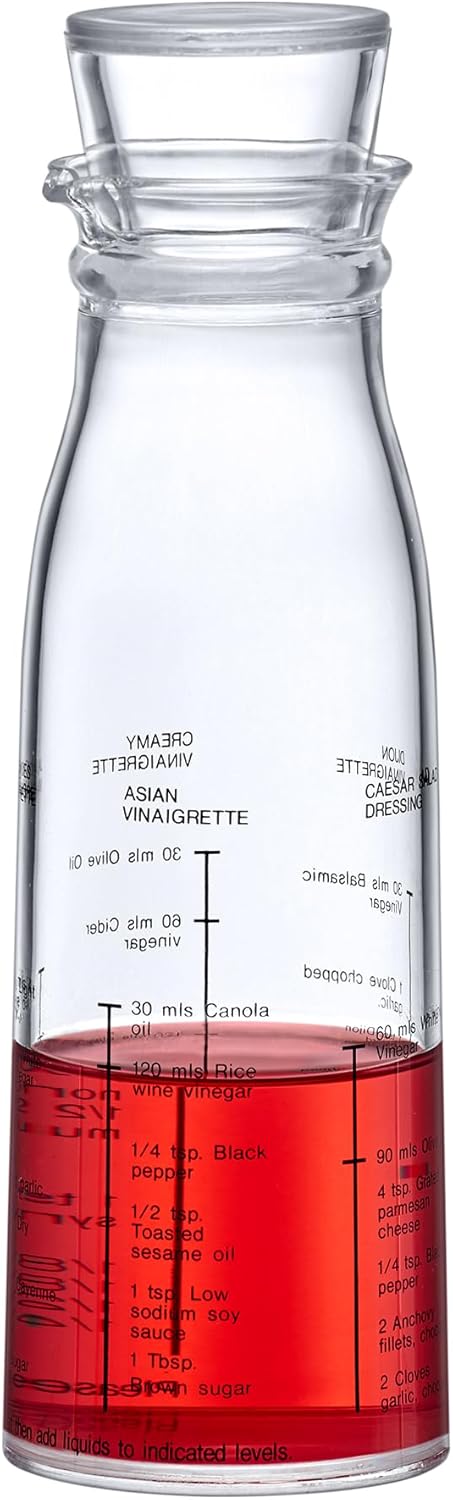 Amazing Abby Acrylic Salad Dressing Shaker with Built-In Recipe (12 oz), Plastic Vinaigrette Mixer Bottle for Homemade Dressings, BPA-Free, Dishwasher-Safe, Easy to Measure, Mix, Serve, and Store