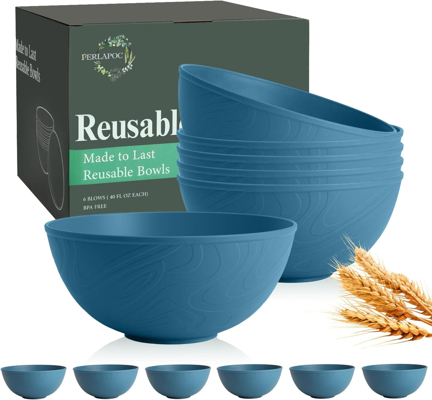 Wheat Straw Bowls Set with Lids, Unbreakable 40 OZ Cereal Bowls Set of 4, Salad Container for Lunch, Microwave & Dishwasher Safe Bowl Set for Kitchen, Picnic, RV, Camping, Multi