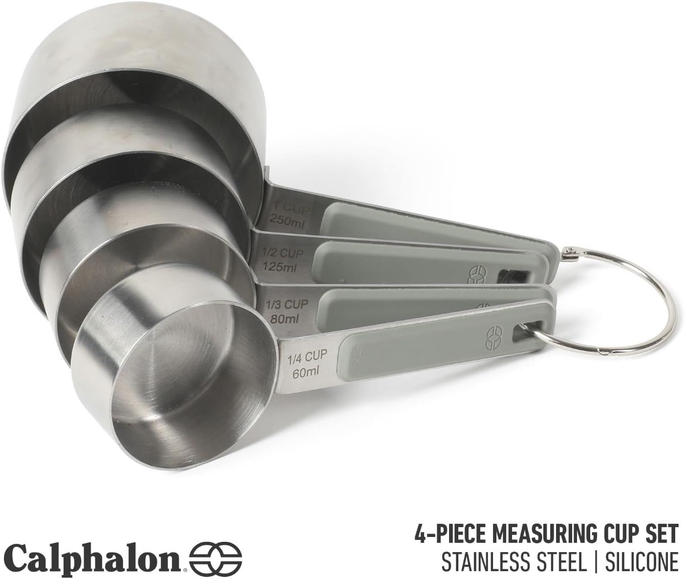 Calphalon Prime Measuring Spoons, Plastic Measuring Spoon Set, 5-Piece Stainless Steel Measuring Spoons Navy Silicone Handle Accurate, Durable for Spices and Small Portions