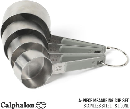 Calphalon Prime Measuring Spoons, Plastic Measuring Spoon Set, 5-Piece Stainless Steel Measuring Spoons Navy Silicone Handle Accurate, Durable for Spices and Small Portions
