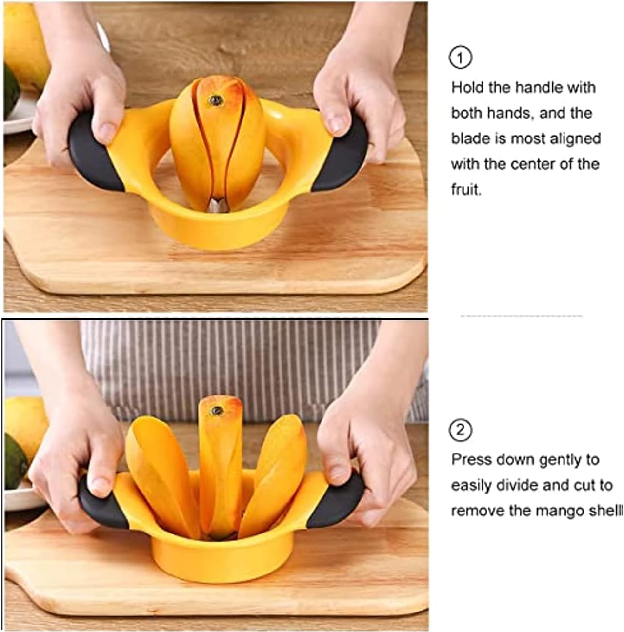 3-in-1 Mango Slicer/Peeler/Cutter/Splitter/Pitter with Stainless Steel Blade Pit Remover Tool Non Slip Handles Extra Large Mango Cutter Divider (Orange)