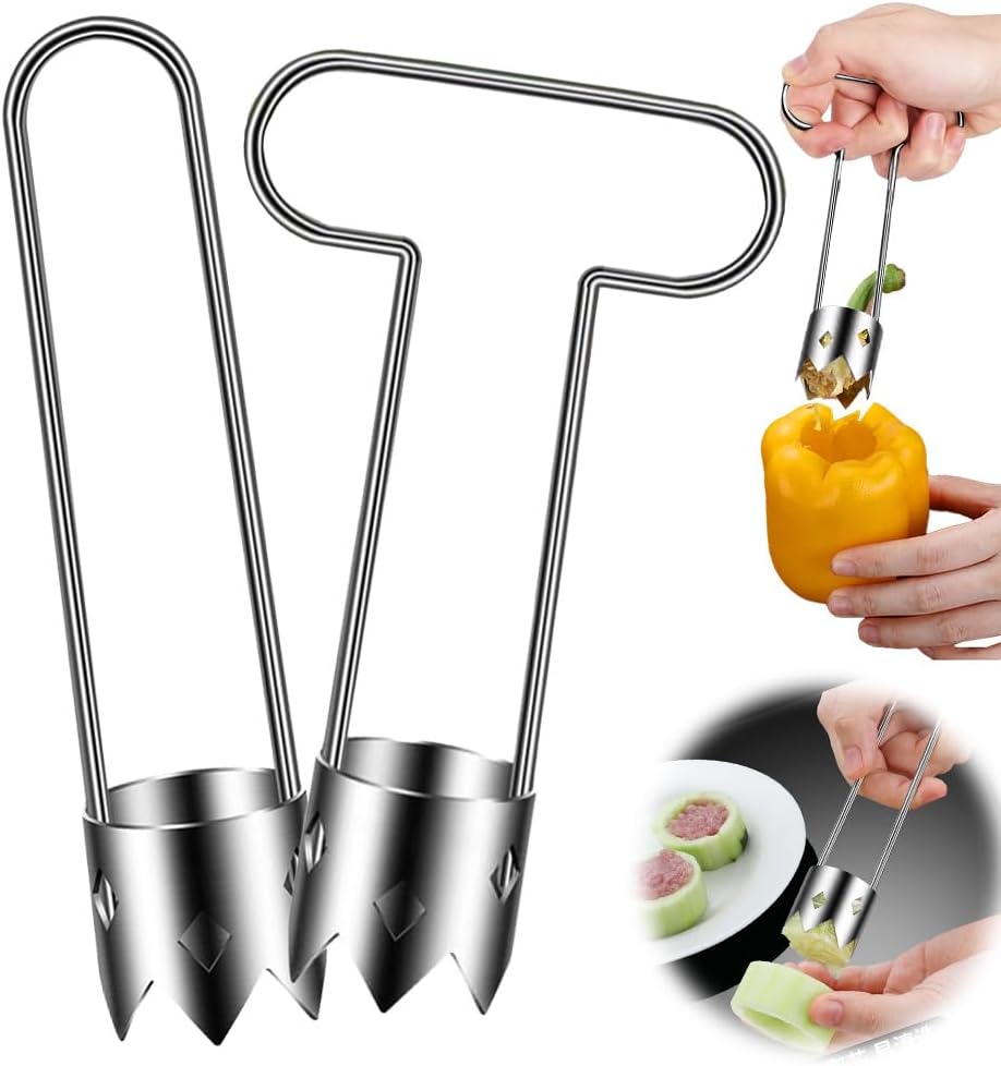Red Bell Pepper Corer, Apple and Pineapple Corer, Kitchen Gadgets 2025 New Stainless Steel Corers Remover Tool for Fruit and Vegetable (SilverT)
