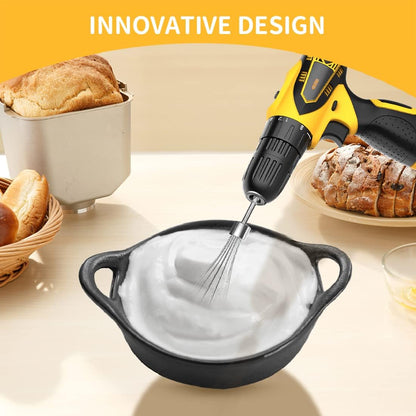 homicozy 3-Piece Stainless Steel Hand Mixer Attachment Set - Whisk, Dough Hook, Egg Beater for Drills - Dishwasher Safe, 9.8 Inch (Drill Not Included) (9.8inch)