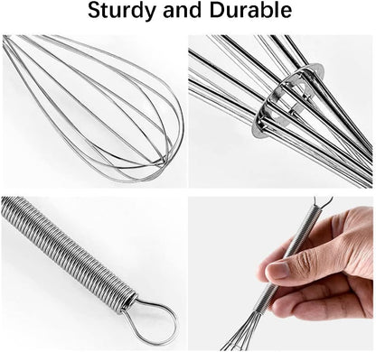 Stainless Steel Mini Whisk 2 Pcs, Small Wire Whisks Set with Wooden Handle, Kitchen Egg Beater Mini Hand Mixer for Cooking, 7.8inch