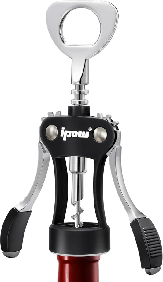 IPOW Wine Opener, Zinc Alloy Wine Bottle Opener, Wing Corkscrew Heavy Duty, Manual Multifunctional Cork Screw for Waiter, Silver