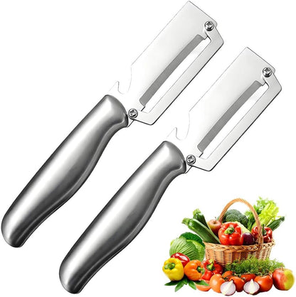 Multi-Functional Vegetable Peeler for Kitchen, 2026 New Vegetable Peeler with Wooden Handle and Bottle Opener, 2 in 1 Stainless Steel Kitchen Tool for Fruit Apple Potato Pumpkin Slicer (brown, 1PCS)