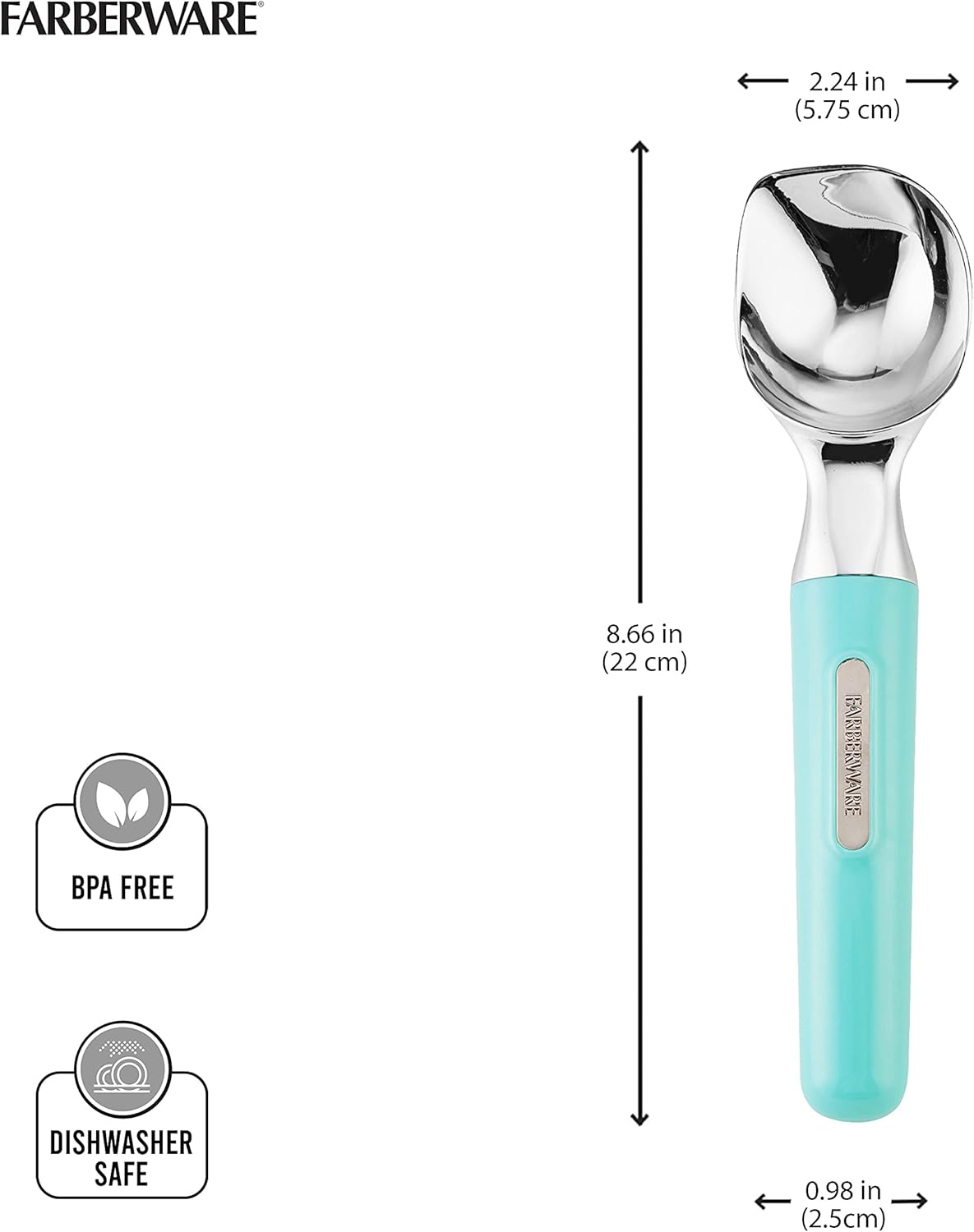 Farberware Professional Ice Cream Scoop, Comfortable Handle, Heavy Duty, Professional Grade Scooper, Get Perfect Shape Scoops, Great for Spooning Frozen Hard Gelato and Sorbet, Cookie Dough, Melon