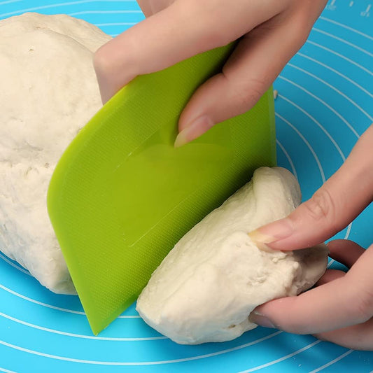 Suanyok Bench Scraper-Stainless Steel Dough Scraper and Flexible Plastic Bowl Scraper 4-Piece Set-Bread/Pastry/Pizza Cutter, Multifunctional 2-in-1 Baking Tools With Measurement Marks