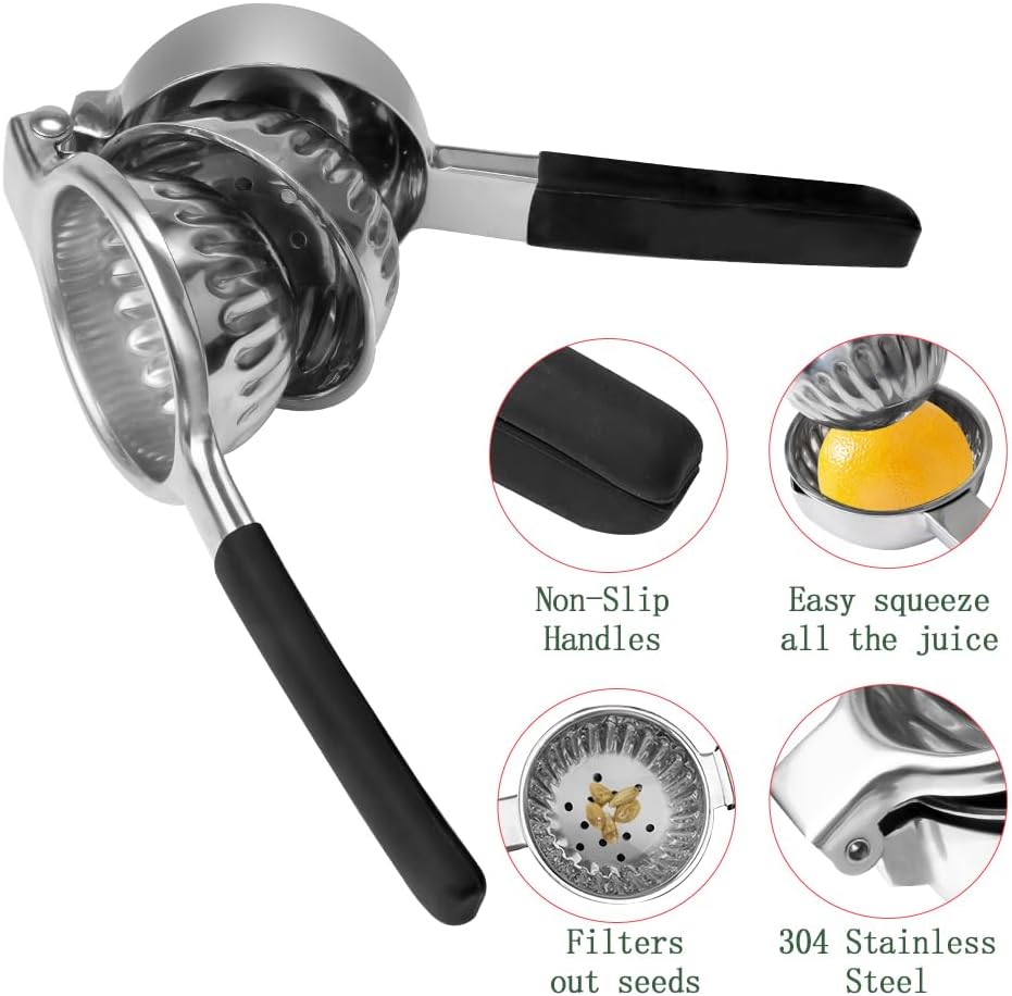 Stainless Steel Lemon Squeezer Lime Lemon and Fruit Juicer with Silicone Handles Large Manual Citrus Press Juicer