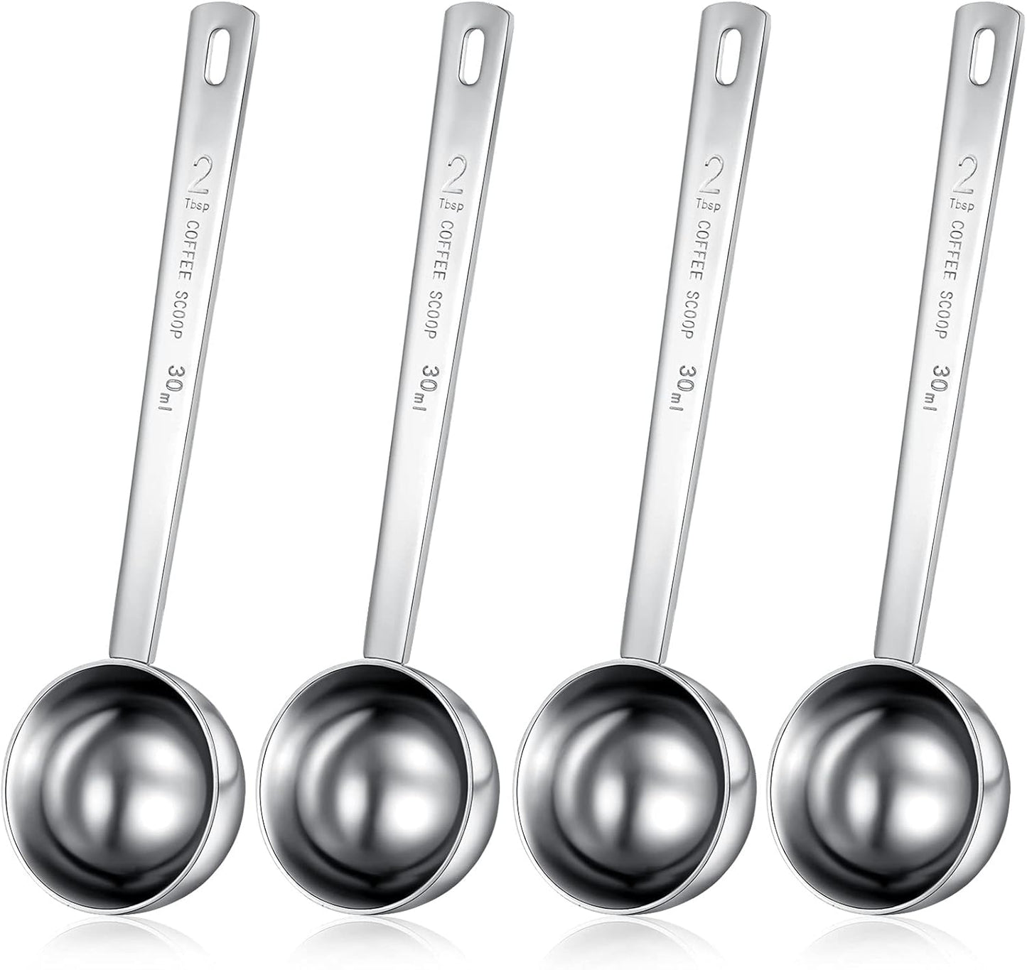 Geiserailie 4 Pcs 2 Tablespoon Scoops with Long Handle, 30 ml Stainless Steel Measuring Spoon for Coffee Milk Fruit Powder, Loose Tea Dry, Spice Jar, Cooking Baking, and Other Dry Goods