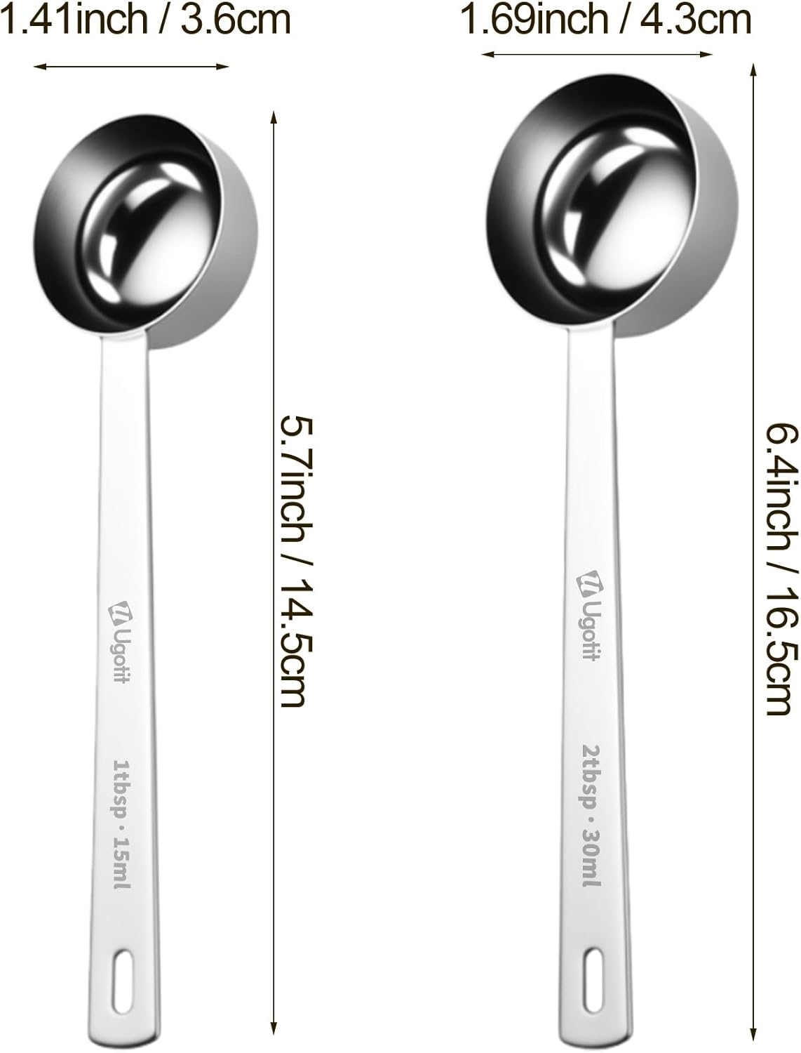 Ugotit Coffee Scoop for Ground Coffee, Long Handle Measuring Spoon for Protein Powder, Baking, 2 Tablespoon 18/8 Stainless Steel Coffee Scoop,Hanging Hole