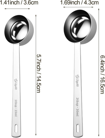 Ugotit Coffee Scoop for Ground Coffee, Long Handle Measuring Spoon for Protein Powder, Baking, 2 Tablespoon 18/8 Stainless Steel Coffee Scoop,Hanging Hole