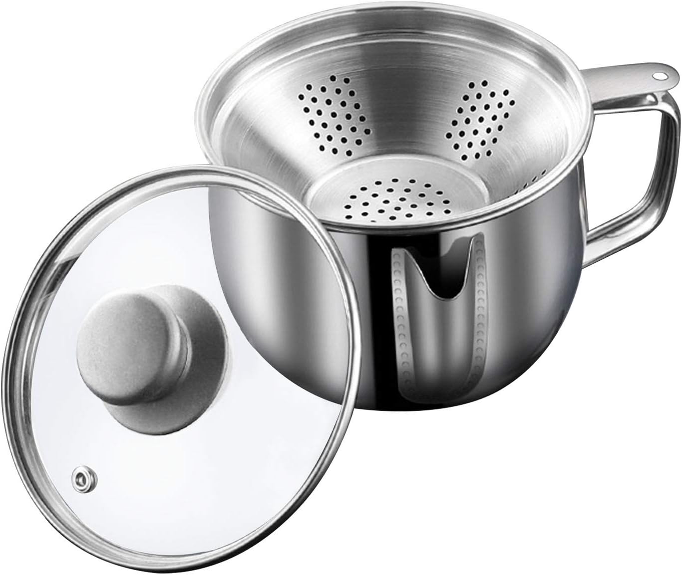 Stainless Steel Fat Separator 4 Cup/1000ML Gravy Grease Separator with Strainer and Glass Lid, Soup Oil Separator Cup for Cooking, Oil Soup Separator Strainer Pot for Kitchen (Silver)