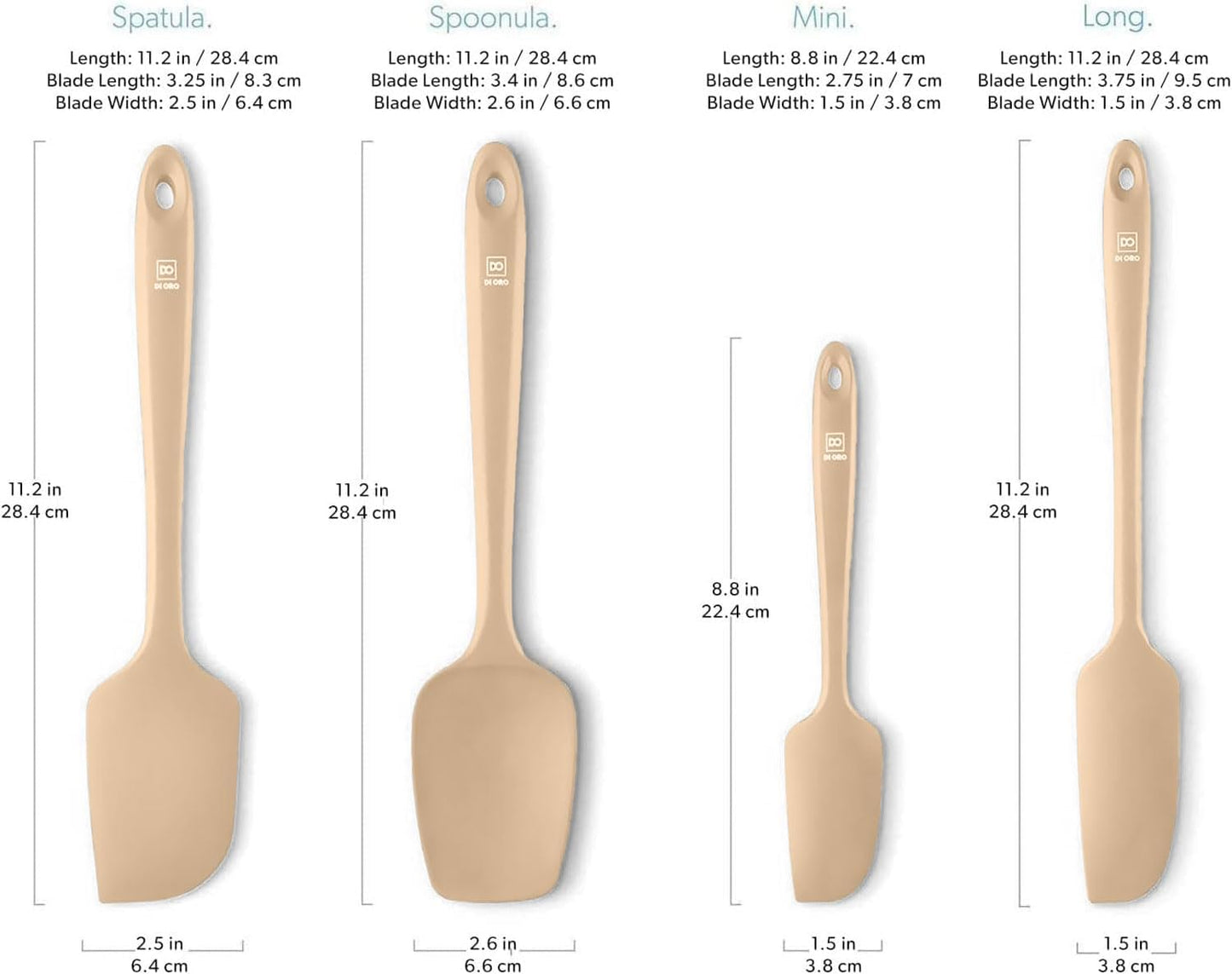 DI ORO Silicone Spatula Set - Rubber Kitchen Spatulas for Baking, Cooking, & Mixing - 600°F Heat-Resistant & BPA Free Silicone Scraper Spatulas for Nonstick Cookware - Dishwasher Safe (4pc, Black)