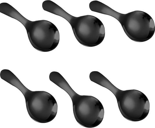6 Pcs Stainless Steel Mini Spoon Short Handle Small Round Suitable For Dessert, Tea, Coffee, Cake, Sugar, Ice Cream Coffee Tea Spoon. (Silver A)