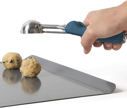 Calphalon Cookie Scoop, Stainless Steel Trigger Scoop for Cookie Dough, Ice Cream & Batter, Portion Control Kitchen Scoop with Release Mechanism, Taupe