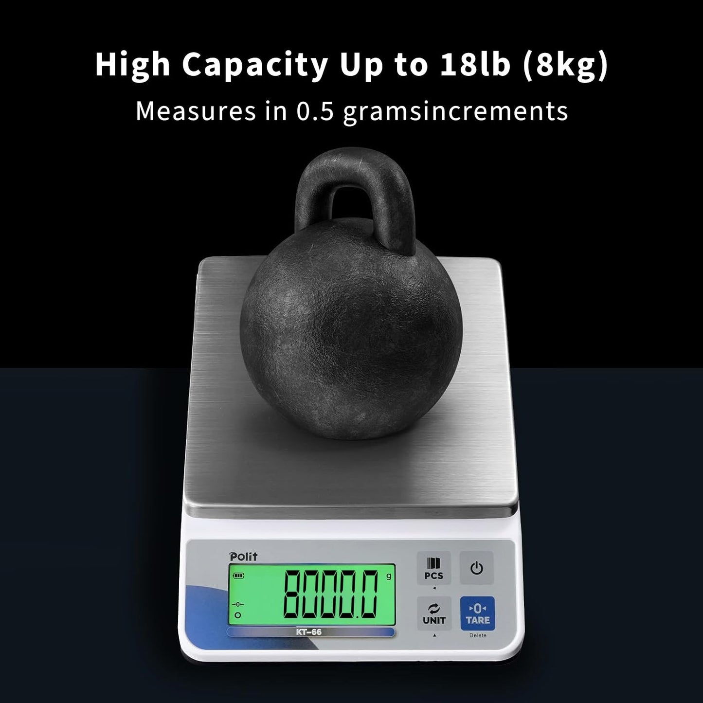 Polit Digital Kitchen Scale KT-66 30lb/13kg｜0.05oz/1g Precision Food Scale with LCD Display｜Battery or Plug-in｜Stainless Steel Top｜Grams, Ounces, Pounds｜5 Units for Baking, Farming & Shipping Scale