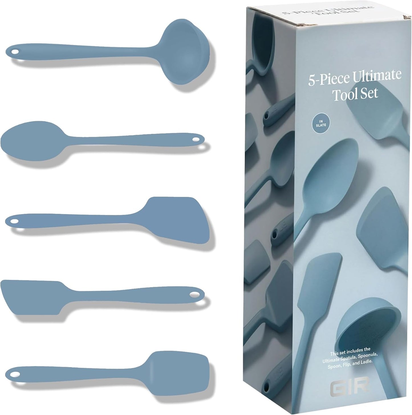 GIR: Get It Right 5-Piece Silicone Ultimate Kitchen Utensils Set - Ladle, Spatula, Flip, Spoon & Spoonula - Non-Toxic Cooking Utensils for Nonstick Cookware, Cooking and Baking - Black