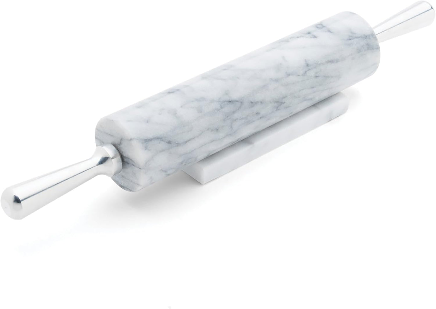 Fox Run Polished Marble Rolling Pin with Wooden Cradle, 10-Inch Barrel, White