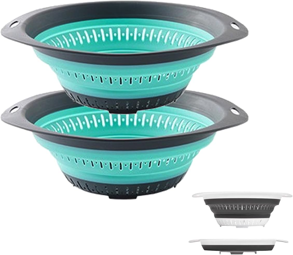 Collapsible Colander and Strainer,Silicone Strainer Colanders & Food Strainers,for Vegetable and Fruit, Kitchen Essentials (2, Blue, 1.3L+2.5L)