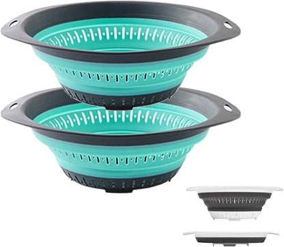 Collapsible Colander and Strainer,Silicone Strainer Colanders & Food Strainers,for Vegetable and Fruit, Kitchen Essentials (2, Blue, 1.3L+2.5L)