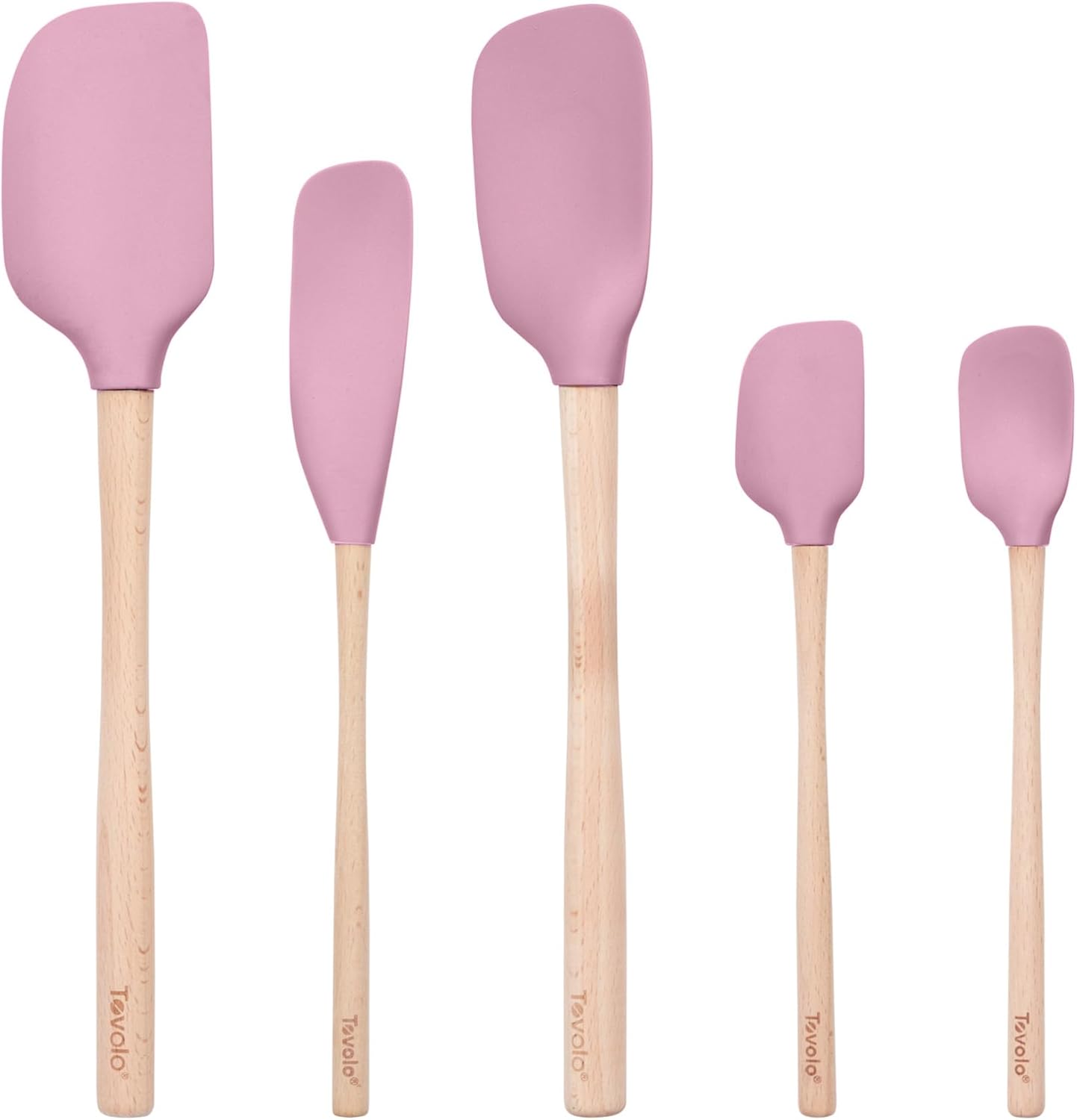 Tovolo Silicone Spatula with Wooden Handle Set of 5 Piece Silicone Kitchen Utensil Set Spoonula Jar Scraper Mini Spatula and Spoonula for Cooking Baking Mixing Folding Deep Indigo