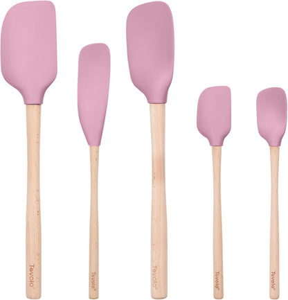 Tovolo Silicone Spatula with Wooden Handle Set of 5 Piece Silicone Kitchen Utensil Set Spoonula Jar Scraper Mini Spatula and Spoonula for Cooking Baking Mixing Folding Deep Indigo