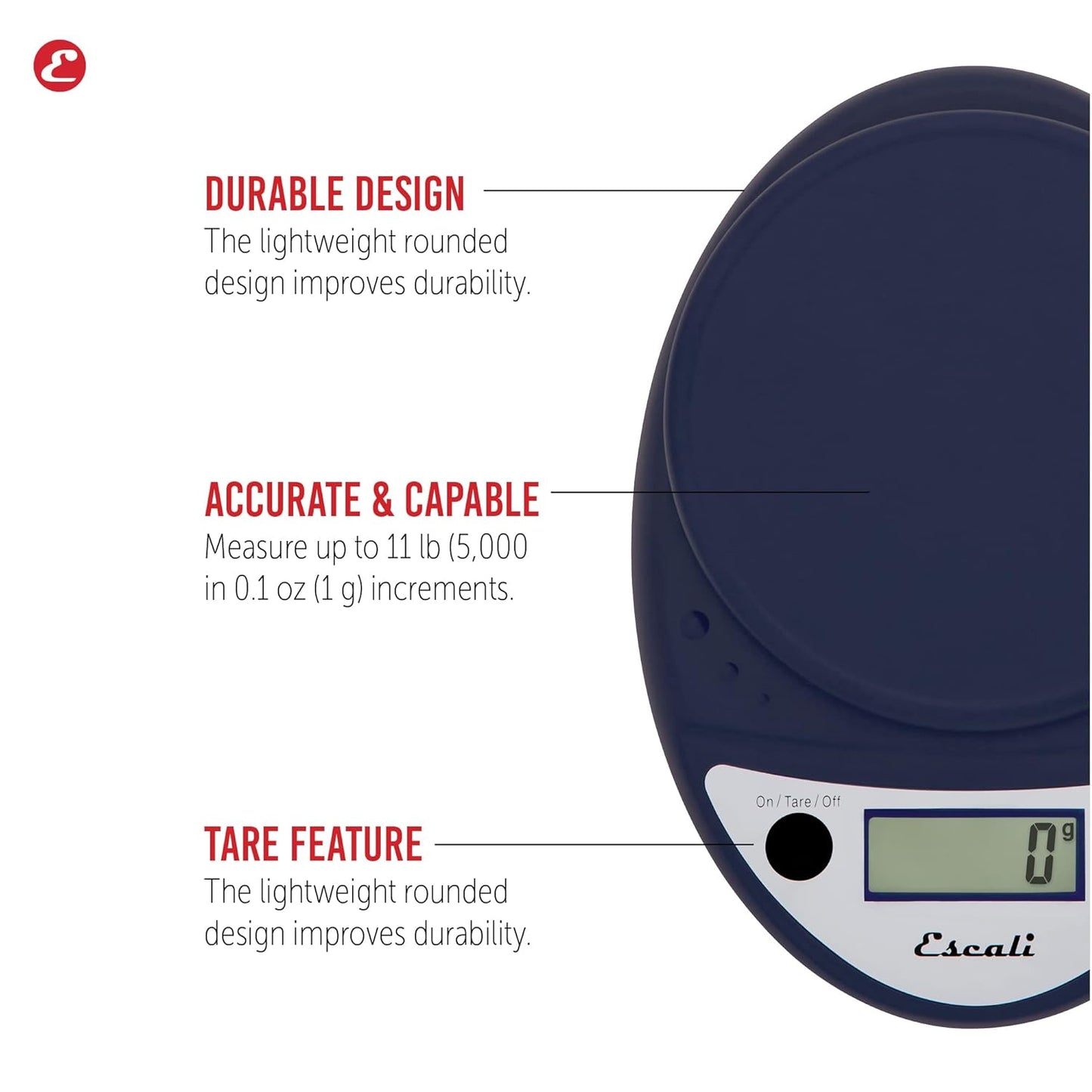 Escali Primo Digital Food Scale Multi-Functional Kitchen Scale and Baking Scale for Precise Weight Measuring and Portion Control, 8.5 x 6 x 1.5 inches, Black
