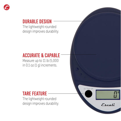 Escali Primo Digital Food Scale Multi-Functional Kitchen Scale and Baking Scale for Precise Weight Measuring and Portion Control, 8.5 x 6 x 1.5 inches, Black