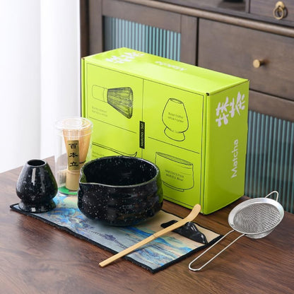7pcs matcha whisk set Includes Matcha Bowl, Matcha Whisk Holder, Bamboo Matcha Whisk, Scoop and Matcha Sifter, 15 oz Mottled Matcha Kit for Tea Lovers matcha Set,
