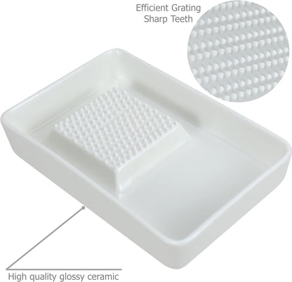 EIKS Ceramics Grater Plate for Ginger Garlic Wasabi Daikon Fruits Root Vegetable Cooking Preparation (Spade-shaped)