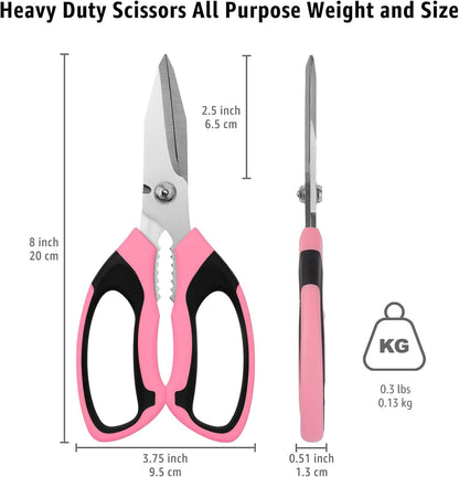 BoFuYuan Utility Scissors Heavy Duty: 8-Inch sharp Scissors All Purpose heavy duty, Serrated Blades Cut Carpet, Cardboard, Wire, Leather, Fabric, Multipurpose Shears for Kitchen, Garden, Office, Craft