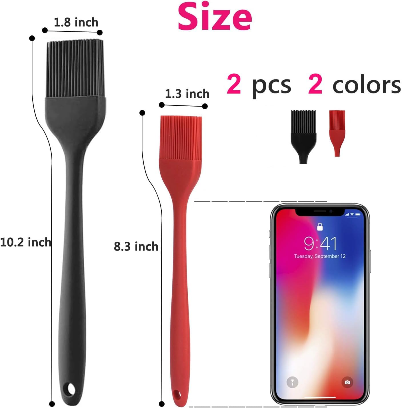 Hhyn Silicone Basting Pastry Brush Set 5 Pack Heat Resistant Spread Oil Butter Sauce for BBQ Grill Barbeque Kitchen Baking Cooking Pastries, 2 Large & 3 Small Multicolor