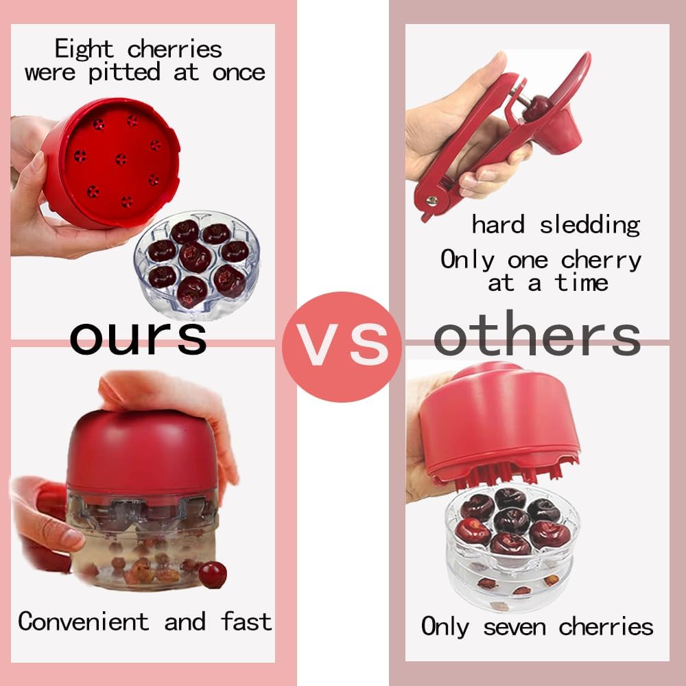 2025 Upgrade Cherry Pitter Tool，8 in 1 Cherry Seed Remover ，Quick Portable Push-Down Cherry Corer for Kitchen, Picnics
