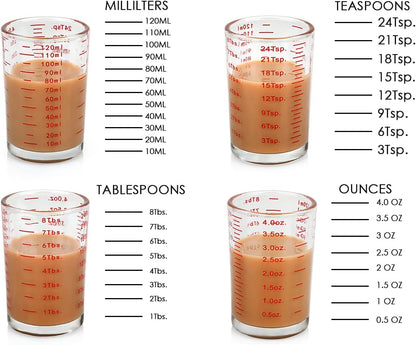 DS. DISTINCTIVE STYLE 120 Milliliter Measuring Cup 2 Pieces Shot Glass Measuring Cup with 4 Kinds of Measuring Scale for Small Amount Liquid (Red, 120 ml)
