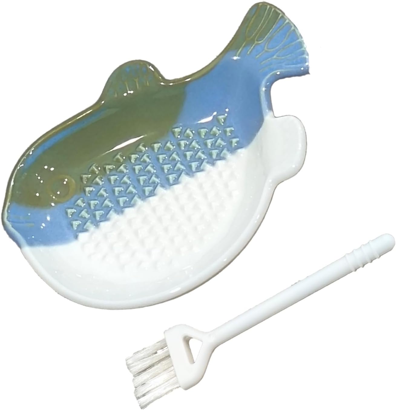 1PCS Ceramic Fish-Shaped Ginger Grater Plate with Cleaning Brush for Kitchen Gadget Ginger Garlic Spices (4.8"x3.5")