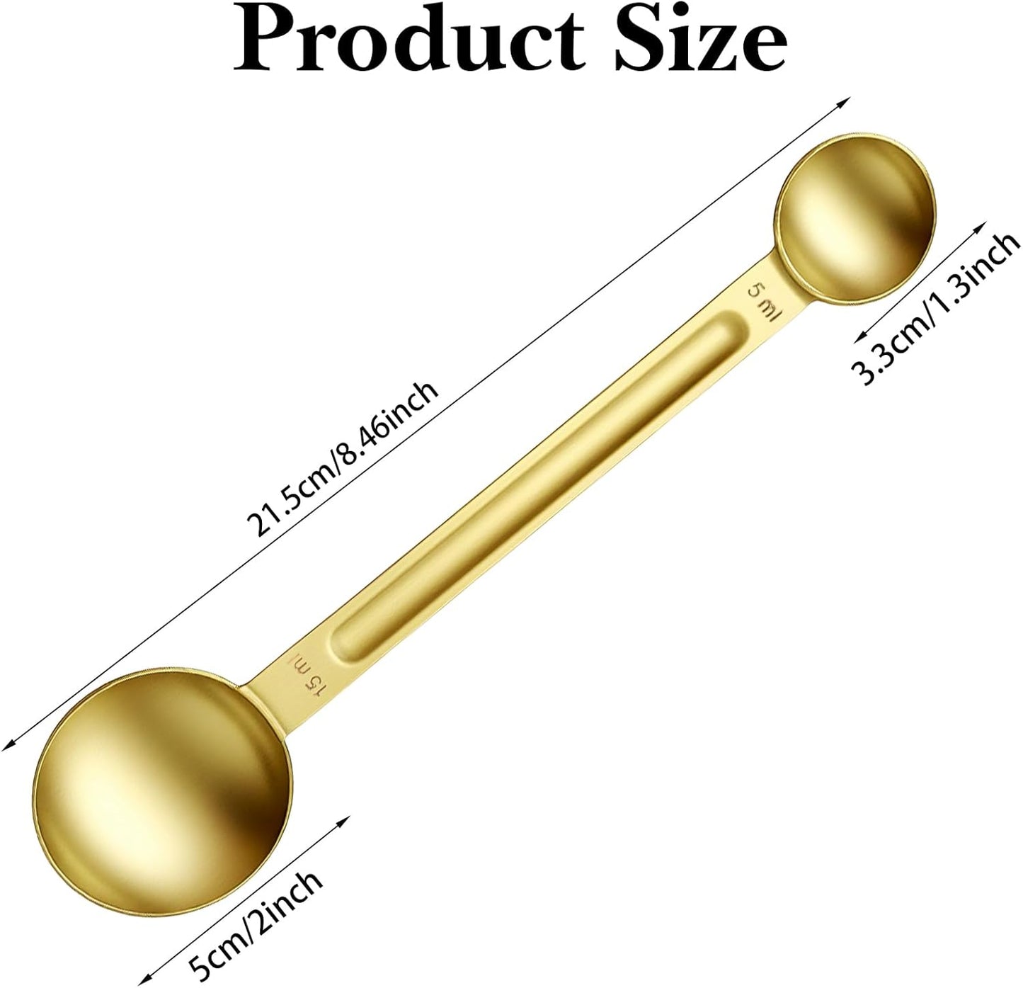 Double Sided Measuring Spoons, Stainless Steel Coffee Spoons, Teaspoon Measuring Spoon, Dual Measure 1 Tsp 5ml and 1 Tbsp 15ml, Long Handle Coffee Scoop for Baking and Kitchen