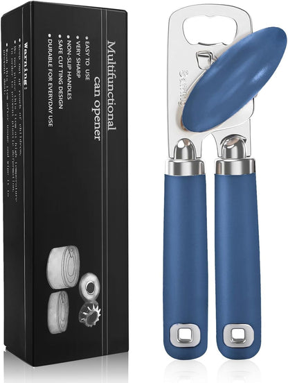 Safring Can Opener Manual, Heavy Duty Stainless Steel Smooth Edge Can Openers With Soft Touch Handle, Oversized Handheld Easy Turn Knob, Multi-Function Bottle Opener, Black