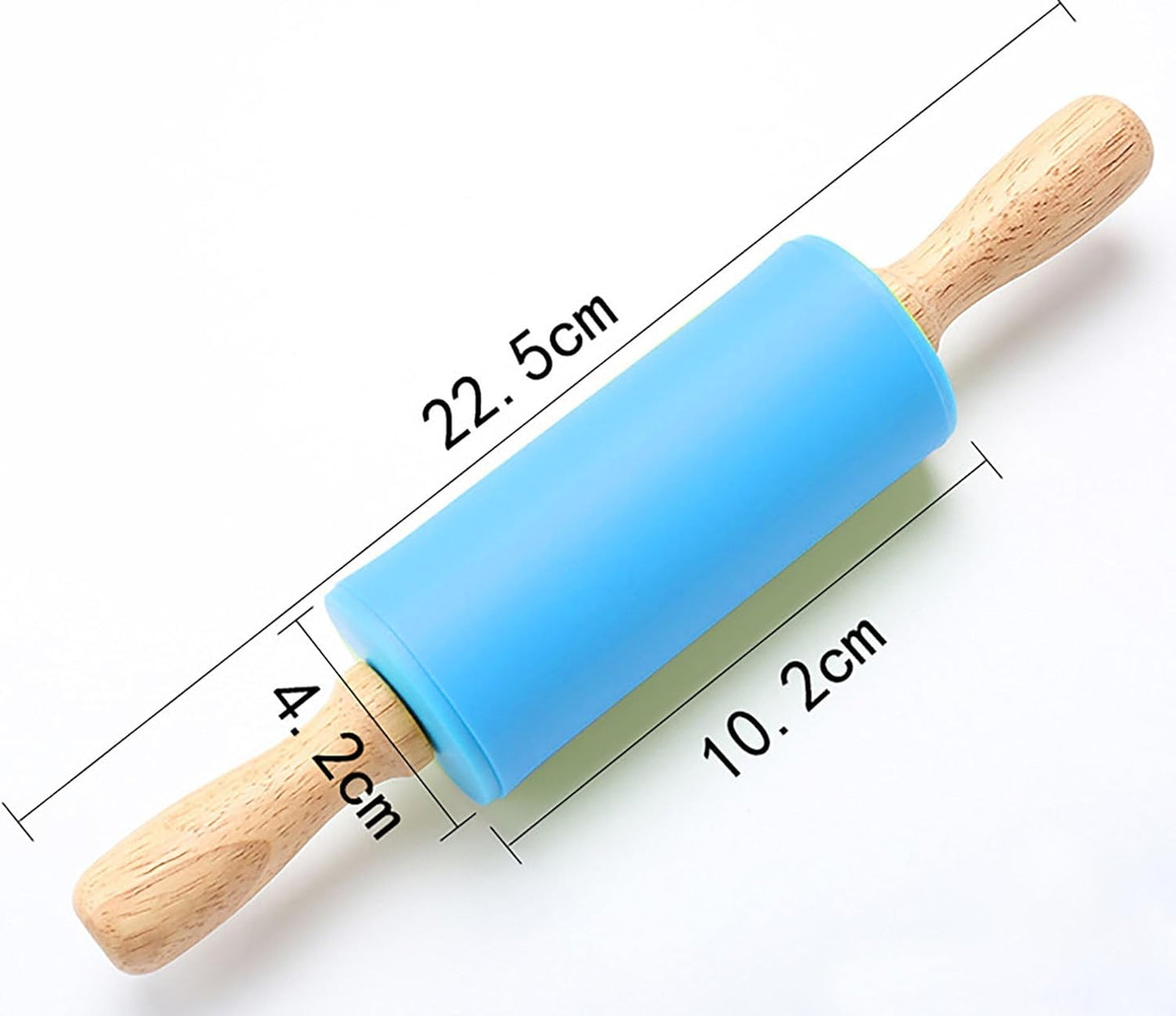 Silicone Rolling Pin, Green 9 Inch Pin with Wooden Rotatable Handle for Dough of Baking Bread, Cookie, Pizza (green, 9 inch)