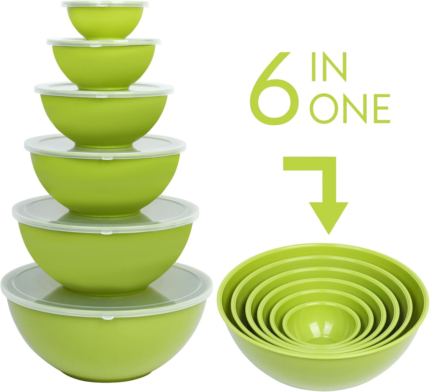 BoxedHome BPA Free Plastic Round Mixing Bowl with Lids, 12 Pack Nesting Bowls with Lids Set, Microwave and Dishwasher Safe Prep & Serving Bowls Great for Mixing, Baking, Serving (Pink, 12pcs)