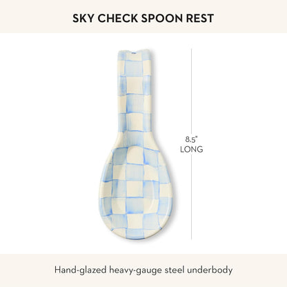 MACKENZIE-CHILDS Enamel Spoon Rest, Kitchen Spoon Holder and Utensil Rest for Stovetop, Black-and-White Courtly Check