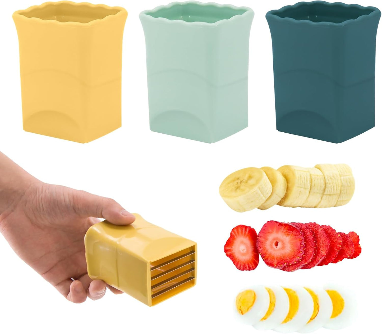 3PCS Fruit Slicer Cup: Strawberry Slicer, Speed Cutter for Banana Grape Egg Rapid & Safe Slicing Kitchen Gadget