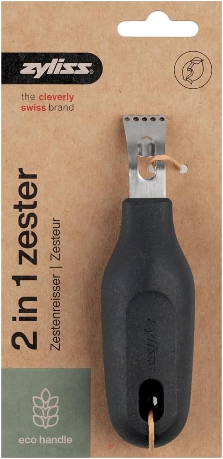 Zyliss 2 in 1 Zester, Citrus Grater/Zester with Coarse and Fine Zests, Sustainable Wheat Straw Handle/Stainless Steel, Dishwasher Safe