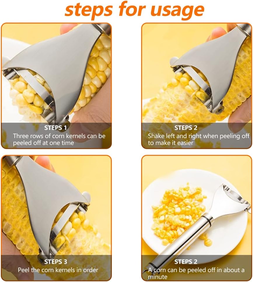 Abnaok Corn Stripper, Magic Corn Cob Stripper Tool, Premium Stainless Steel Corn Peeler with Ergonomic Handle, Corn on the Cob Stripper Tool (2x Corn Peeler+ 1 x Vegetable Peeler)