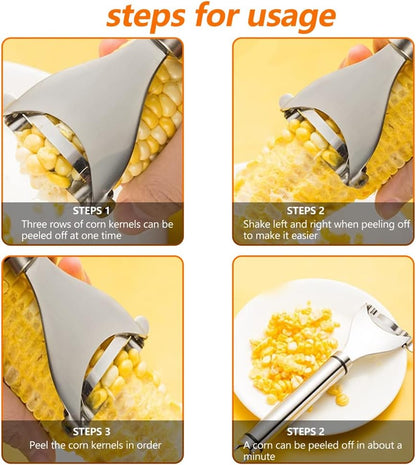 Abnaok Corn Stripper, Magic Corn Cob Stripper Tool, Premium Stainless Steel Corn Peeler with Ergonomic Handle, Corn on the Cob Stripper Tool (2x Corn Peeler+ 1 x Vegetable Peeler)