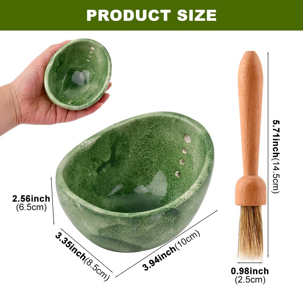Pottery Herb Stripper Bowl, Small Handmade Resin Herb Stripper, Ceramic Herbs Grinder Pill Crusher Set Parsley Thyme Rosemary, for Pill Crusher, Spice, with Multi Size Holes(Color:Green)