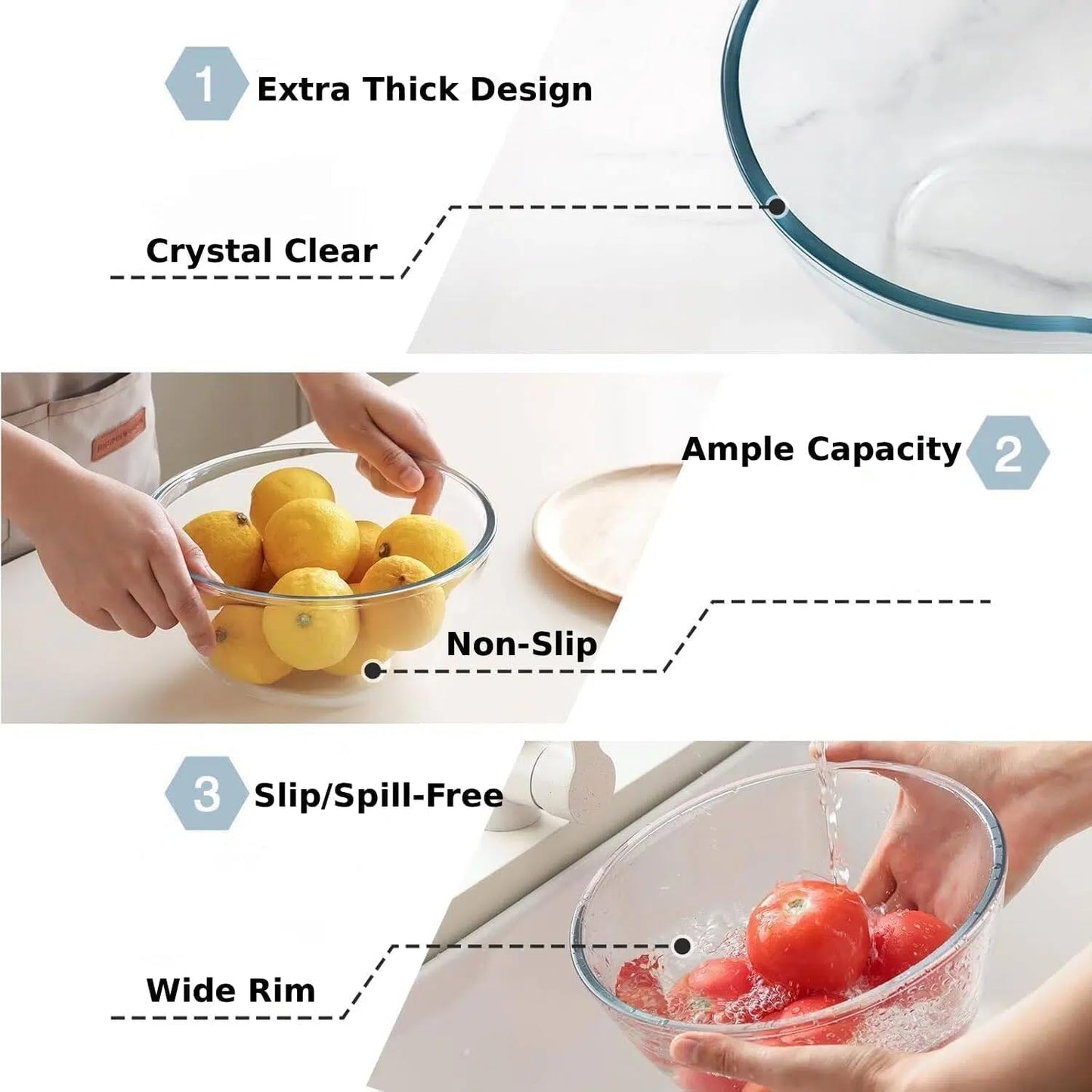 Cuiselect 4pc Glass Mixing Bowls with Lids Set (2.80QT, 1.64QT, 1.16QT, 0.85QT), Thick Salad Bowl, Nesting Glass Mixing Bowl for Cooking, Baking, Prepping-Dishwasher Microwave Freezer Safe